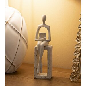Mauro Ferretti Figurka dekoracyjna czytająca kremowa 8,5x6,5x24 cm