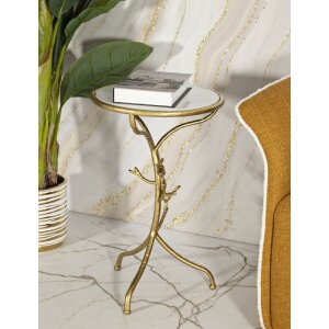 Mauro Ferretti Stolik boczny Vögel Marble Ø 38x60 cm złoty biały