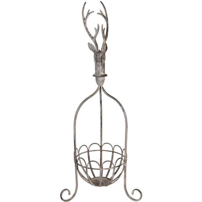 Clayre & Eef 5Y1320 Kosz dekoracyjny z jeleniem Vintage szary 28x28x68 cm