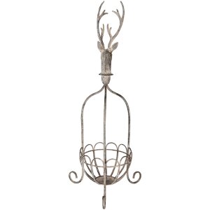 Clayre & Eef 5Y1320 Kosz dekoracyjny z jeleniem Vintage szary 28x28x68 cm