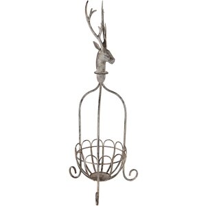Clayre & Eef 5Y1320 Kosz dekoracyjny z jeleniem Vintage szary 28x28x68 cm
