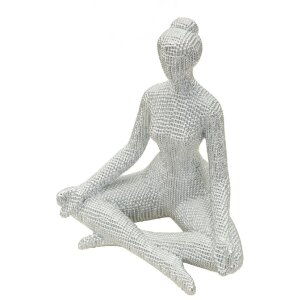 Donnina Yoga Silver Figur Dekoracyjna Polyresin Biała Srebrna 20,5x15,5x23 cm