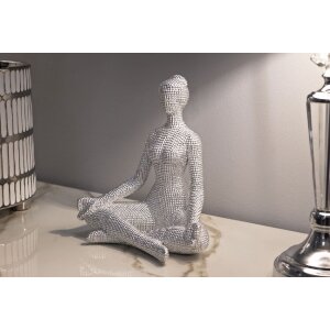 Donnina Yoga Silver Figur Dekoracyjna Polyresin Biała Srebrna 20,5x15,5x23 cm
