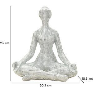 Donnina Yoga Silver Figur Dekoracyjna Polyresin Biała Srebrna 20,5x15,5x23 cm