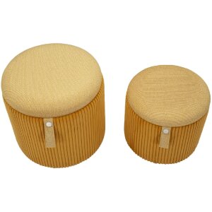 Bolzano Zestaw Puf z Schowkiem Musztardowy 2 szt Ø38x38cm Ø32x28cm