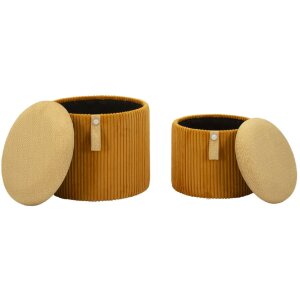Bolzano Zestaw Puf z Schowkiem Musztardowy 2 szt Ø38x38cm Ø32x28cm
