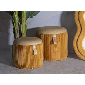 Bolzano Zestaw Puf z Schowkiem Musztardowy 2 szt Ø38x38cm Ø32x28cm