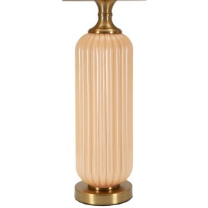 Perly Lampa Stołowa Szklana Podstawa Żebrowana Abażur Perłowy Złota