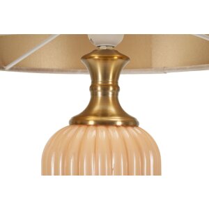 Perly Lampa Stołowa Szklana Podstawa Żebrowana Abażur Perłowy Złota