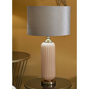 Perly Lampa Stołowa Szklana Podstawa Żebrowana Abażur Perłowy Złota