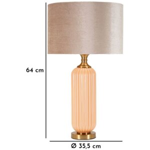 Perly Lampa Stołowa Szklana Podstawa Żebrowana Abażur Perłowy Złota
