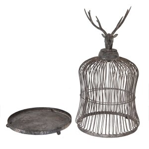 Clayre & Eef Dekoracyjna Klatka z Jeleniem Antyczny Szary Ø26x50cm