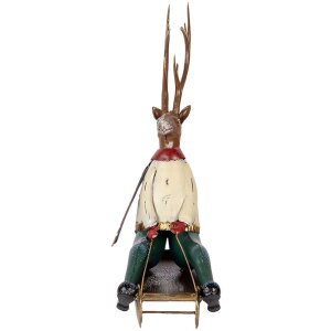 Clayre & Eef Figurka Jelenia na Saniach 30x12x32 cm brązowo beżowa