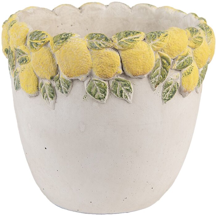 Clayre & Eef Doniczka Cytrynowa Relief 16x15 cm Kamienna Żółto-Zielona