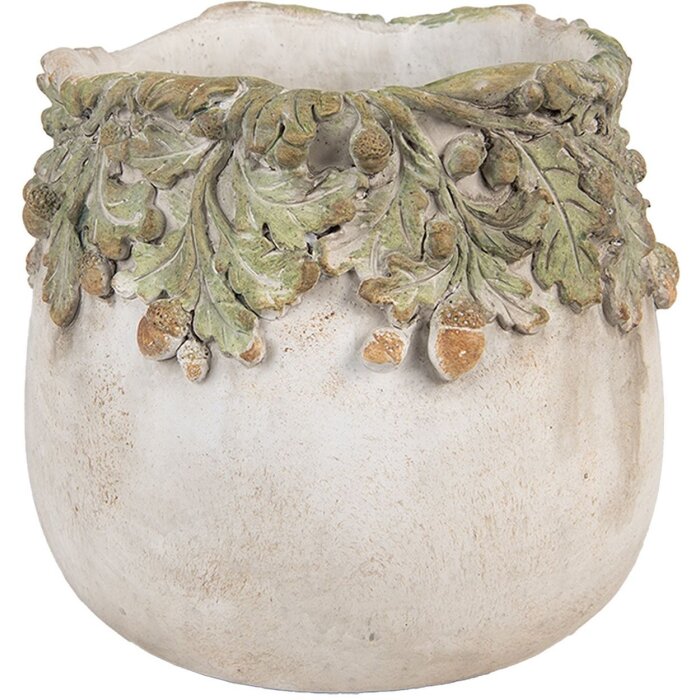 Clayre & Eef Doniczka z Liśćmi Dębu Beżowo-Zielona 19x17 cm