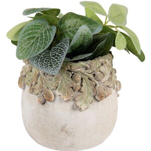 Clayre & Eef Doniczka z Reliefem Liści Dębu 15x13 cm Beżowo-Zielona