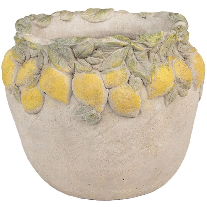 Clayre & Eef Doniczka z Dekoracją Cytrynowym Beżowo-Żółta 22x19 cm