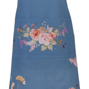 Clayre & Eef Fartuch 70x85 cm Niebieski z Kwiatowym Wzorem