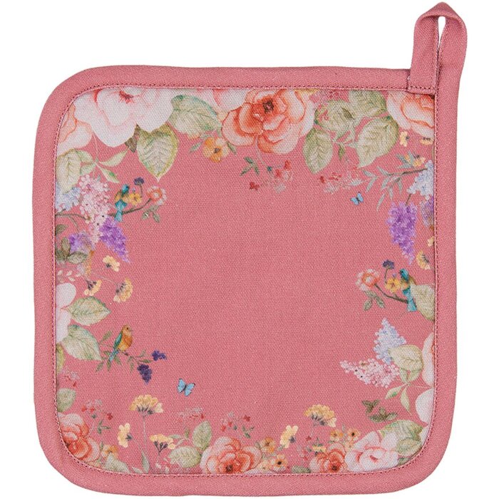 Clayre & Eef FFA45P Rękawica Kuchenna Różowa z Kwiatowym Wzorem 20x20 cm