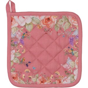 Clayre & Eef FFA45P Rękawica Kuchenna Różowa z Kwiatowym Wzorem 20x20 cm