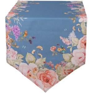 Clayre & Eef Obrus 50x160 cm Niebieski Kwiatowy