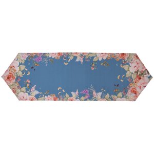 Clayre & Eef Obrus 50x160 cm Niebieski Kwiatowy