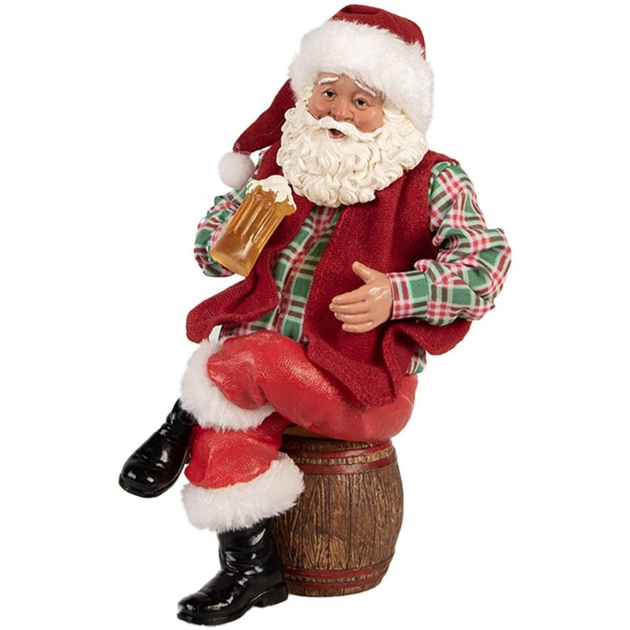 Clayre & Eef Święty Mikołaj z dzbankiem piwnym – rustykalna figurka dekoracyjna 24 cm
