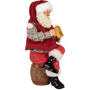 Clayre & Eef Święty Mikołaj z dzbankiem piwnym – rustykalna figurka dekoracyjna 24 cm