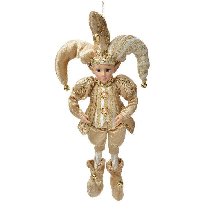 Clayre & Eef Dekoracja Wisząca Elf 14x10x38 cm Beżowo-Złota