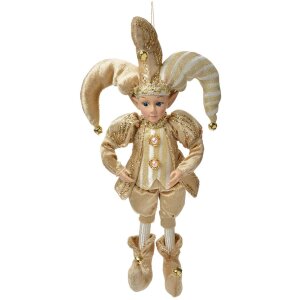 Clayre & Eef Dekoracja Wisząca Elf 14x10x38 cm Beżowo-Złota
