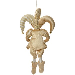 Clayre & Eef Dekoracja Wisząca Elf 14x10x38 cm Beżowo-Złota
