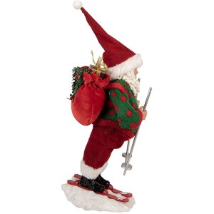 Clayre & Eef Święty Mikołaj na Nartach – Figurka Dekoracyjna 15x13x28 cm