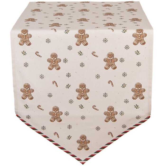 Clayre & Eef CGM65 Obrus na stół 50x160 cm Beżowo-brązowy
