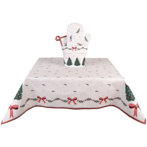 Clayre & Eef TCH01 Obrus 100x100 cm Beżowo-Zielono-Czerwony