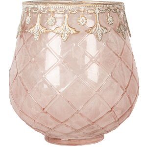 Clayre & Eef Świecznik Szklany Rosa Gold 13x14 cm