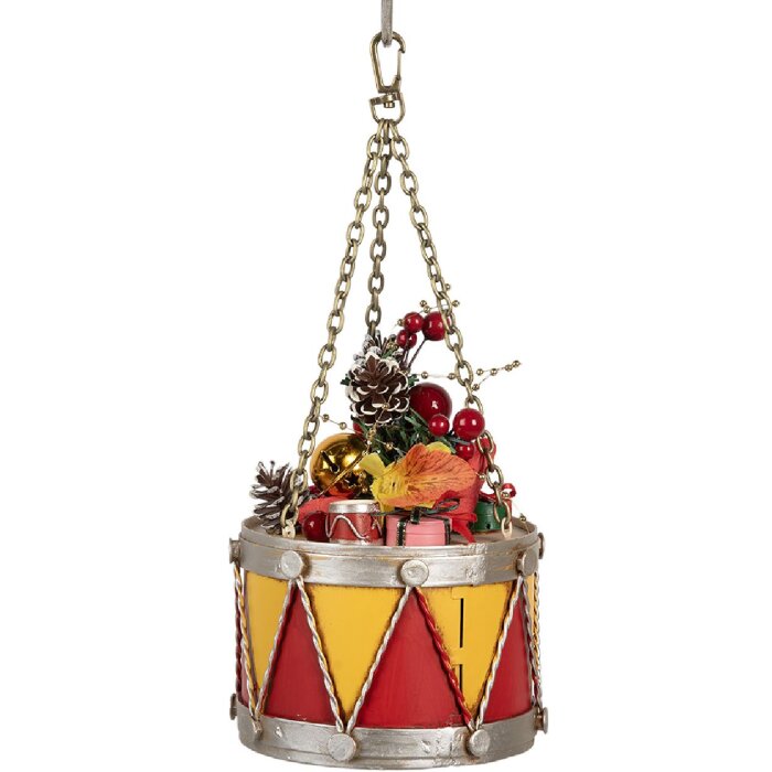 Clayre & Eef Dekoracja Bęben Ø 12x16/27 cm Żółto-Czerwony