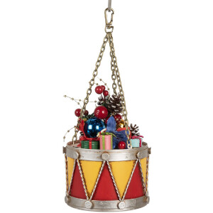 Clayre & Eef Dekoracja Bęben Ø 12x16/27 cm Żółto-Czerwony