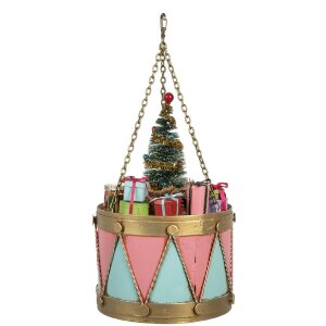 Clayre & Eef 6Y5866 Dekoracja Bęben Różowo-Niebieski Ø 17x25/37 cm