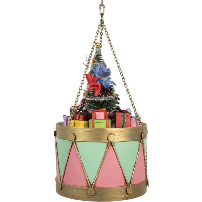 Clayre & Eef Dekoracja Bęben 21x34/43 cm Różowo-Zielona