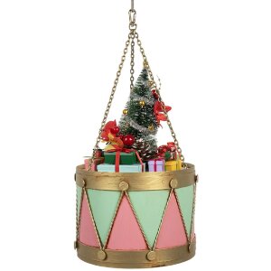 Clayre & Eef Dekoracja Bęben 21x34/43 cm Różowo-Zielona