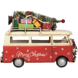 Clayre & Eef Autobus Dekoracyjny 38x16x28 cm Czerwono-Beżowy