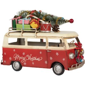 Clayre & Eef Autobus Dekoracyjny 38x16x28 cm Czerwono-Beżowy