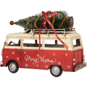 Clayre & Eef Autobus Dekoracyjny 38x16x28 cm Czerwono-Beżowy
