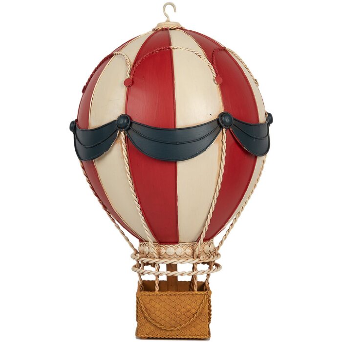 Clayre & Eef Dekoracja Balon na Gorącym Powietrzu 26x42 cm Czerwono-Beżowa