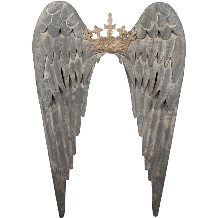 Clayre & Eef Skrzydła – Dekoracja ścienna 46x4x65 cm Szaro-Złota