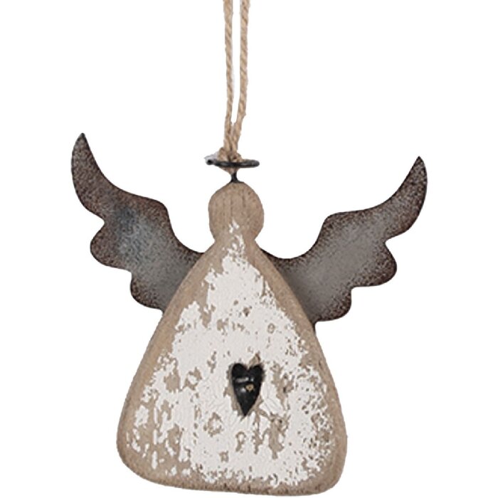 Clayre & Eef Anioł Wiszący 10x2x10 cm Brązowo-Biały