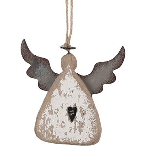 Clayre & Eef Anioł Wiszący 10x2x10 cm Brązowo-Biały