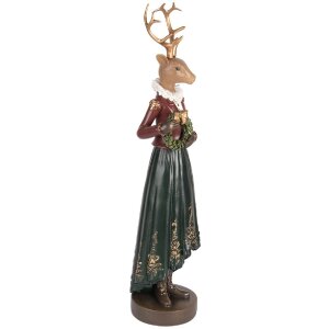 Clayre & Eef Dekoracja Jeleniowa 9x8x37 cm Brązowo-Zielona