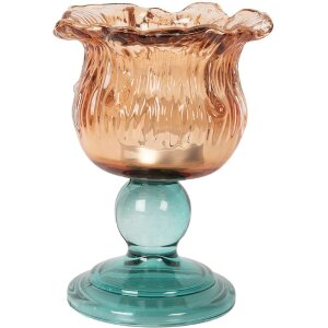 Clayre & Eef Świecznik Szklany Tealight Ø 10x14 cm Pomarańczowo-Zielony