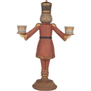 Clayre & Eef Świecznik Nussknacker 21x9x30 cm Czerwono-Złoty